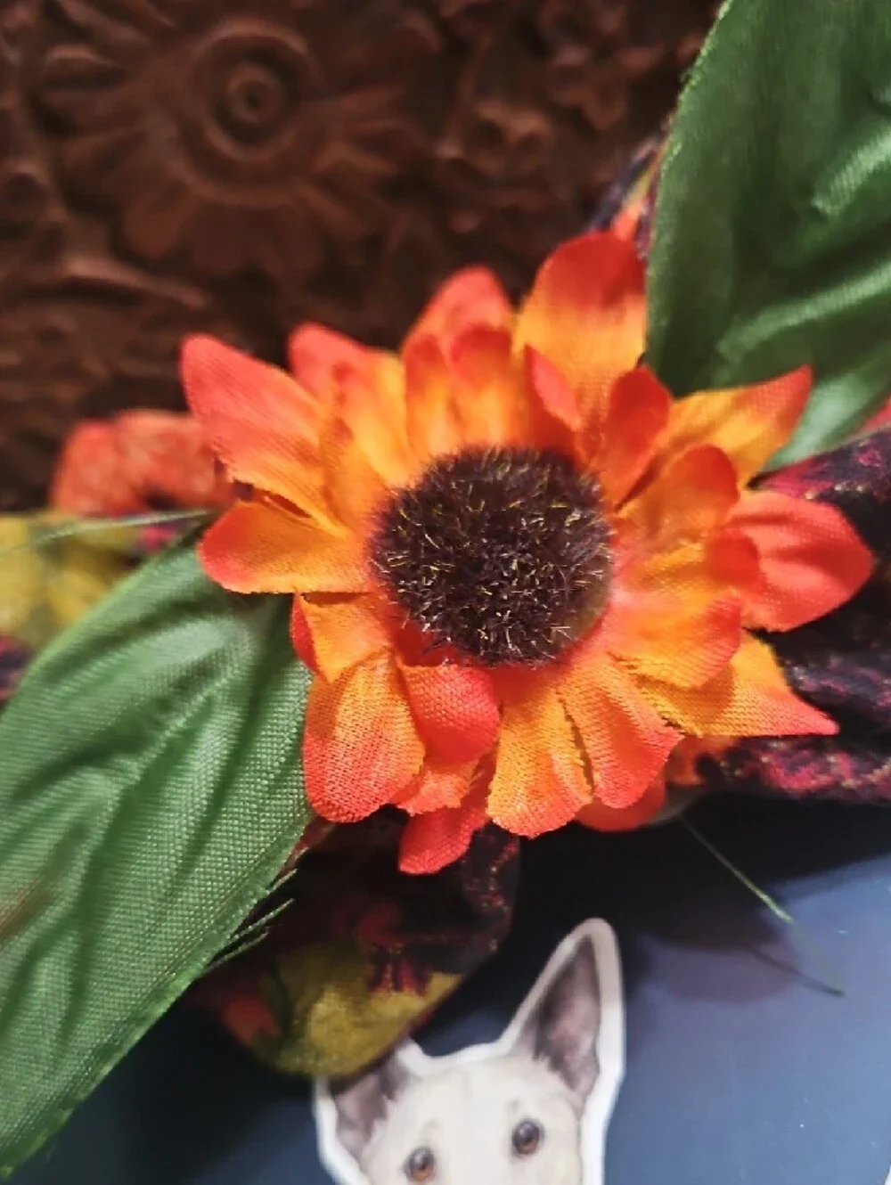 Hand Crafted Orange Sunflower Dog Bow Pet Collar Accessory NEW